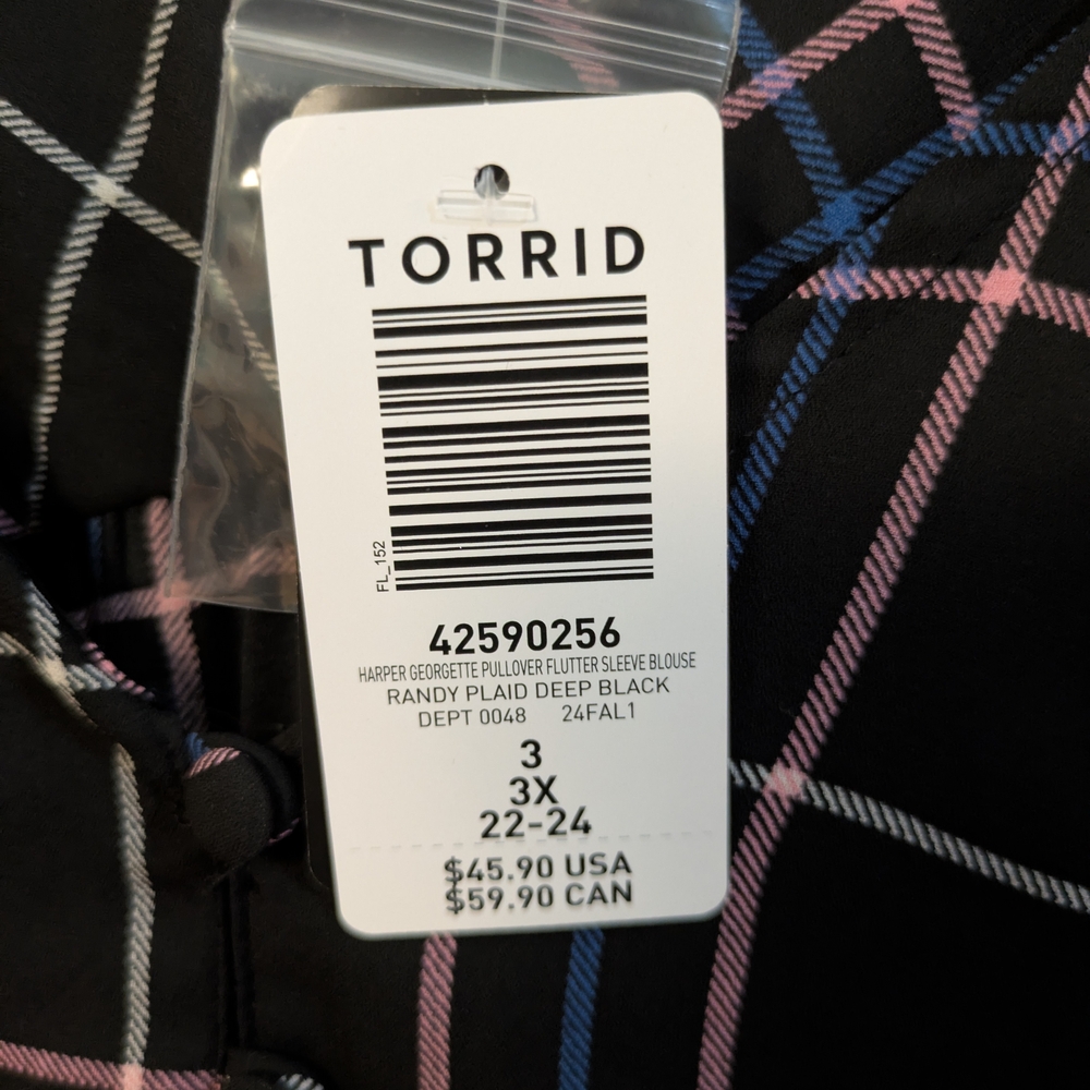 New with tags!Torrid Black and Pink Plaid Blouse - Picture 5 of 12
